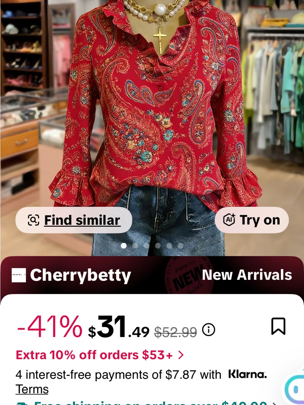 Red Paisley Ruffle-Trim Blouse - Picture 13 of 13